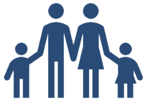 Piktogramm Eltern mit zwei Kinder halten sich an den Händen